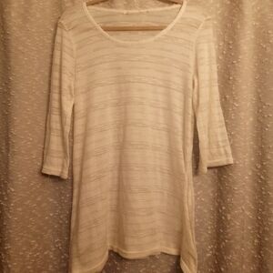 Cream Striped Sheer Y2K Blouse Size Medium